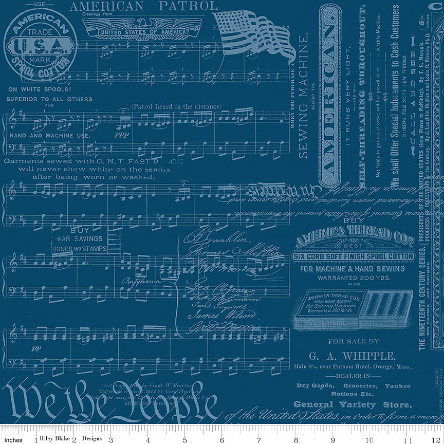 Sew America Patriotic Text Blue