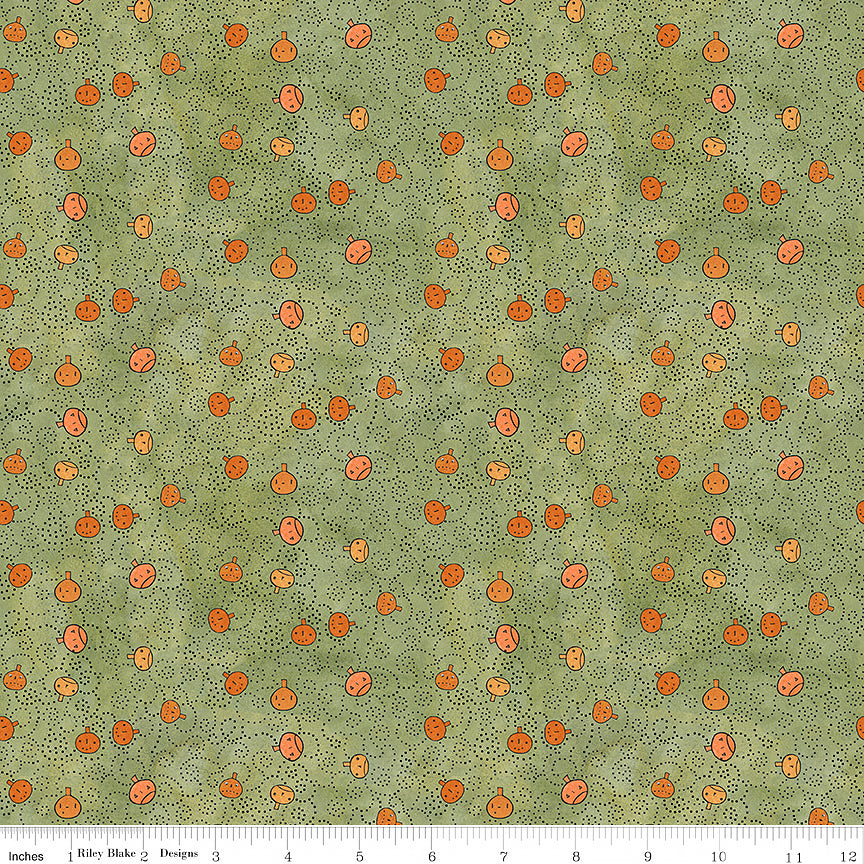 Riley Blake Spooky Pumpkins Green 1 Yard Cut