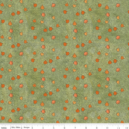 Riley Blake Spooky Pumpkins Green 1 Yard Cut