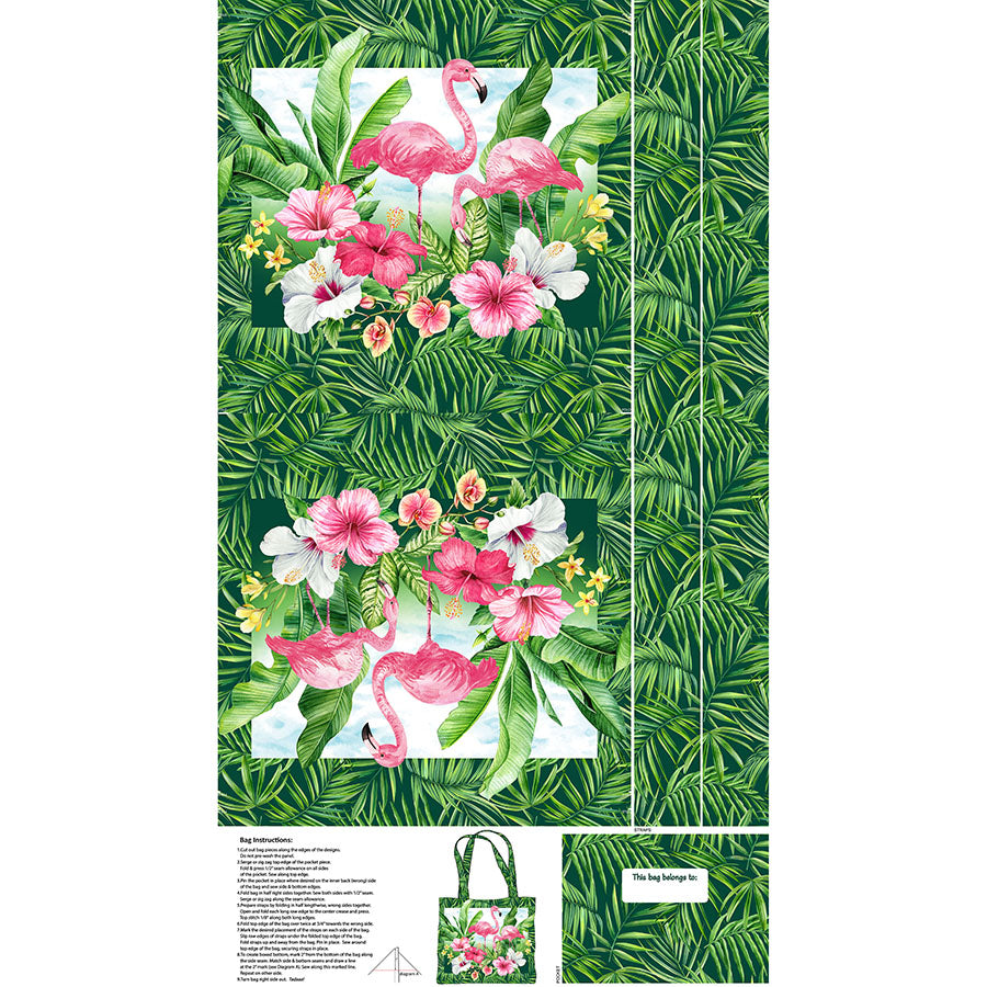 Coastal Breeze 24" Canvas Tote Bag Panel Dark Green Multi