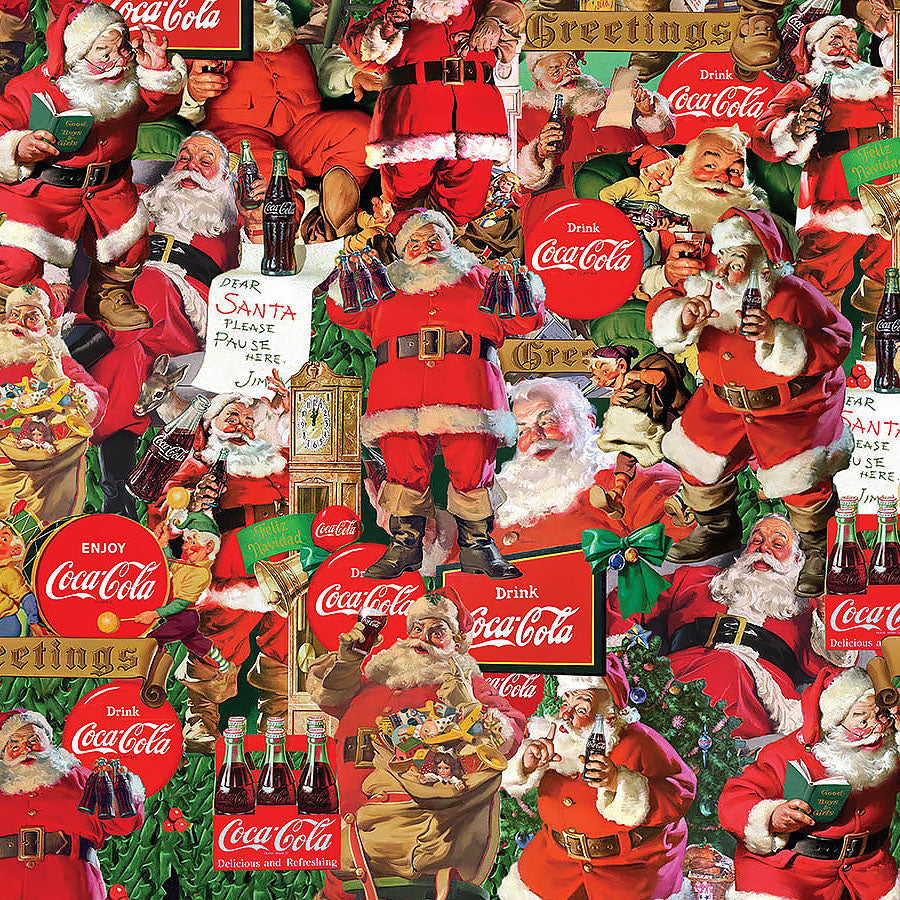 Coca-Cola Christmas Santa Scenes Red Multi
