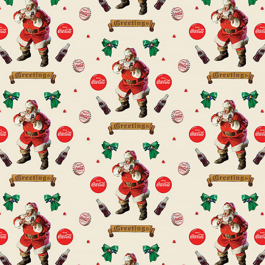 Coca-Cola Christmas Greetings Taupe Multi
