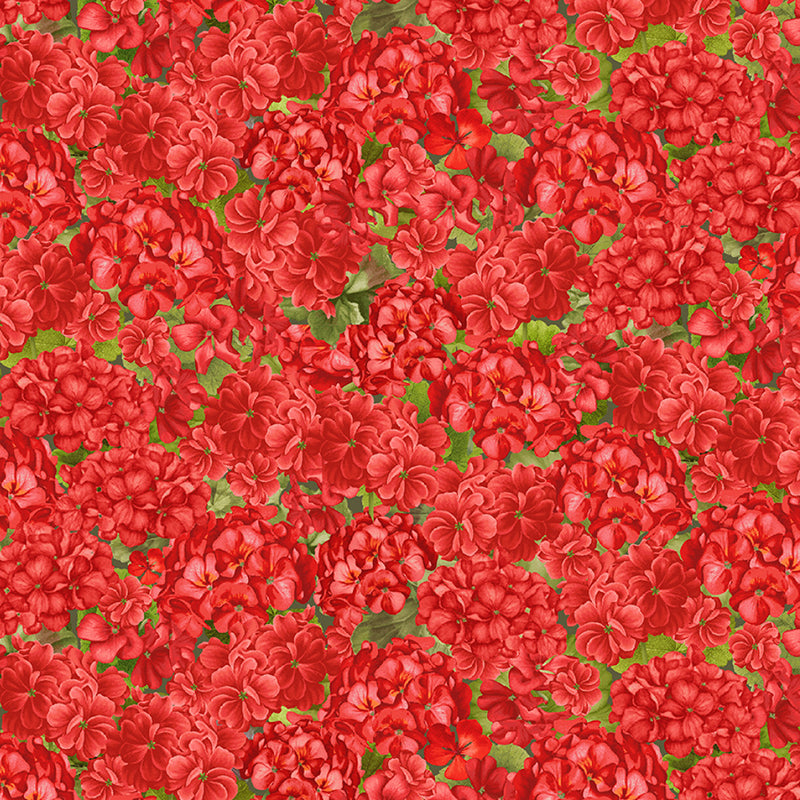 Timeless Treasures Scarlet Beauty Packed Geranium Red 1 Yard Cut
