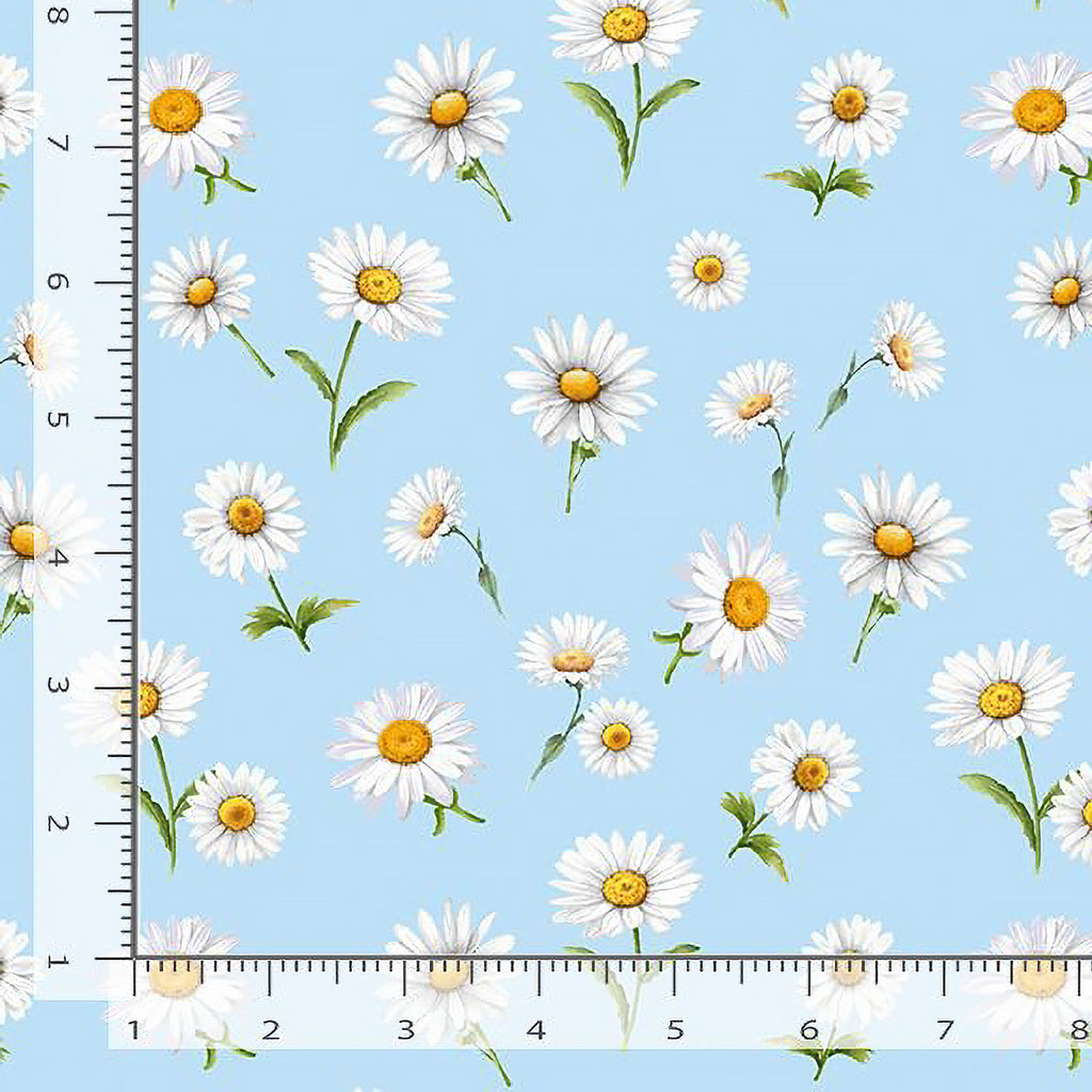 Timeless Treasures Bee & Bee Kind Tossed Daisies Sky 1 Yard Cut