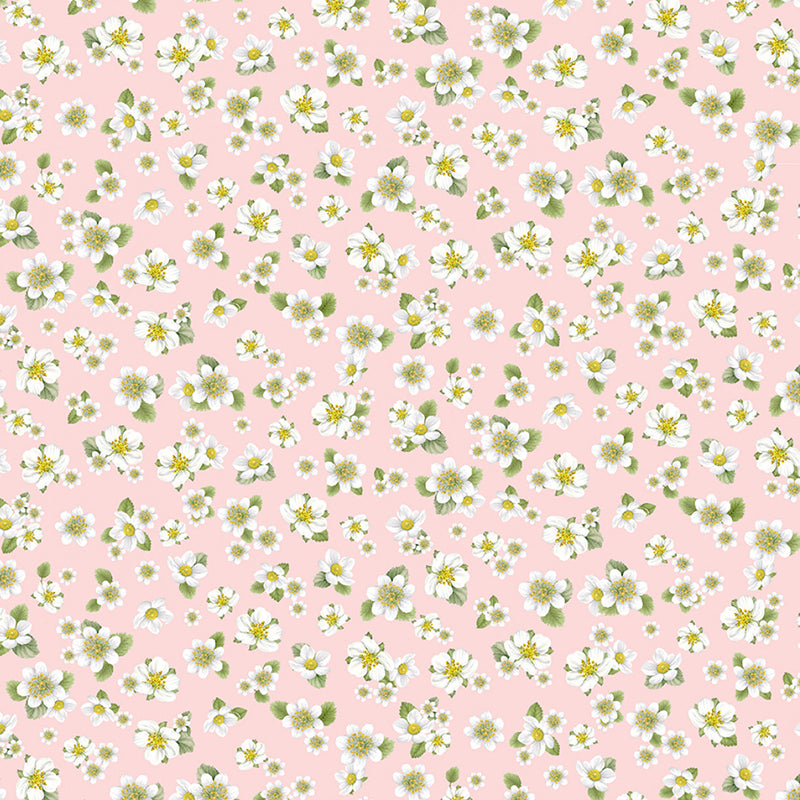 Timeless Treasures Berry Sweet Strawberry Blossoms Pink 1 Yard Cut