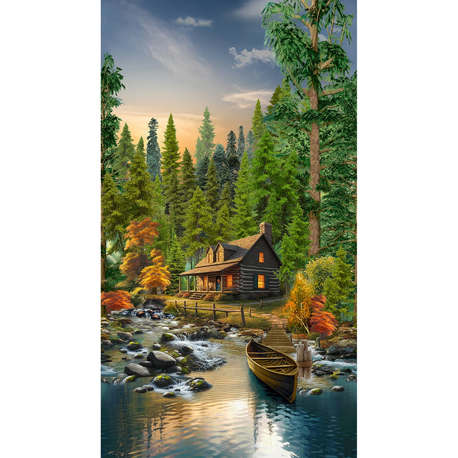 Woodland Retreat 24" Cabin Scenic Panel Multi