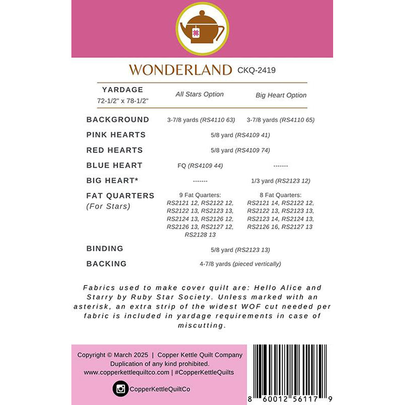 Wonderland Quilt Pattern by Copper Kettle Quilts