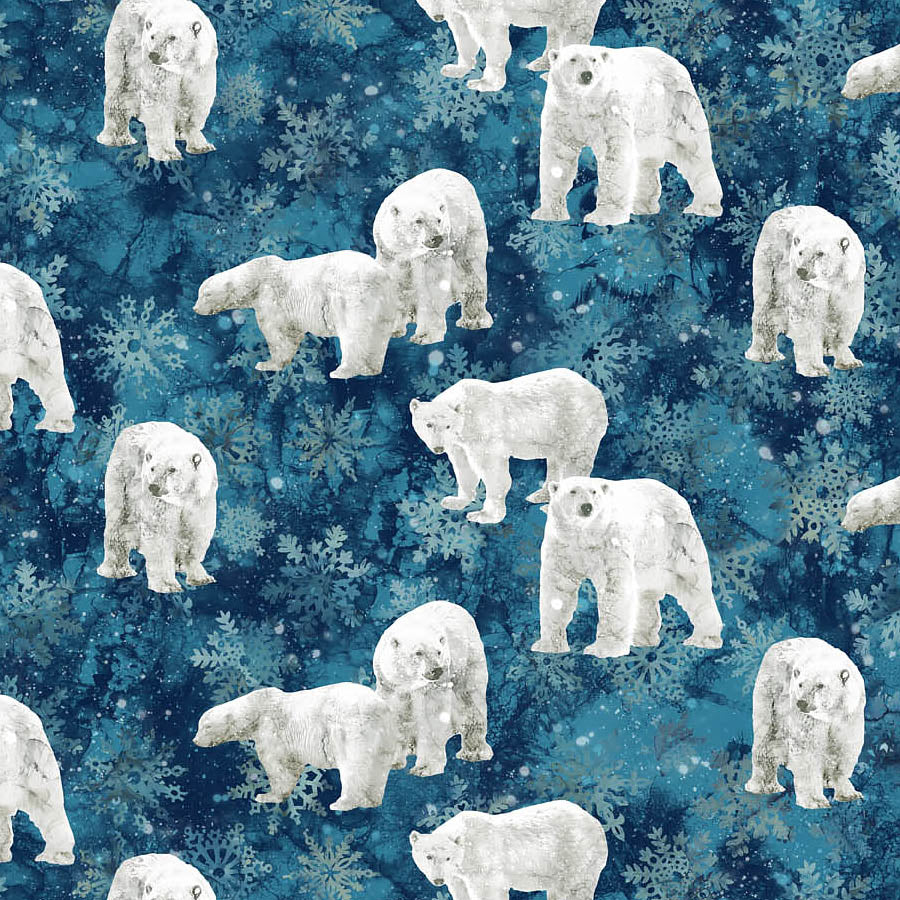 Northcott Tundra Crossing Polar Bears Navy 1 Yard Cut