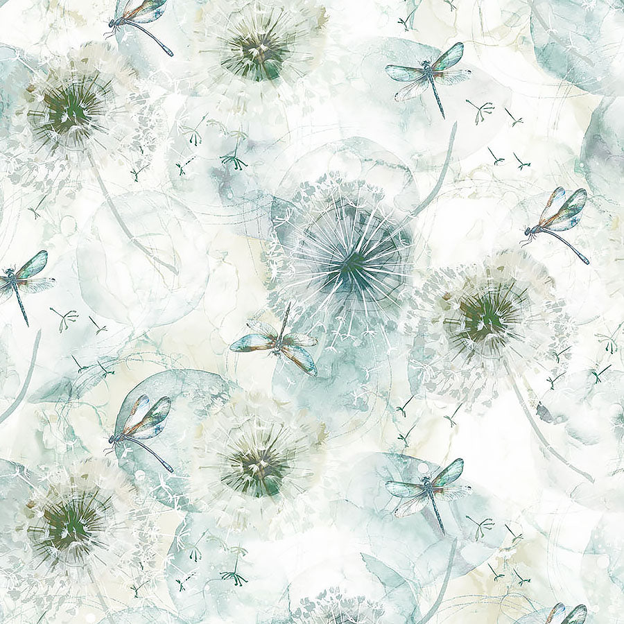 Whisper Dandelions & Dragonflies White Multi