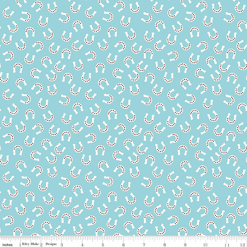Designer Flannel Lil Buckaroos Horseshoes Aqua