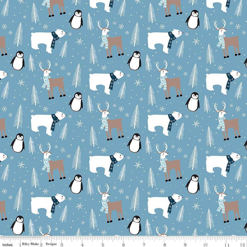 Designer Flannel Winter Magic Animals Blue