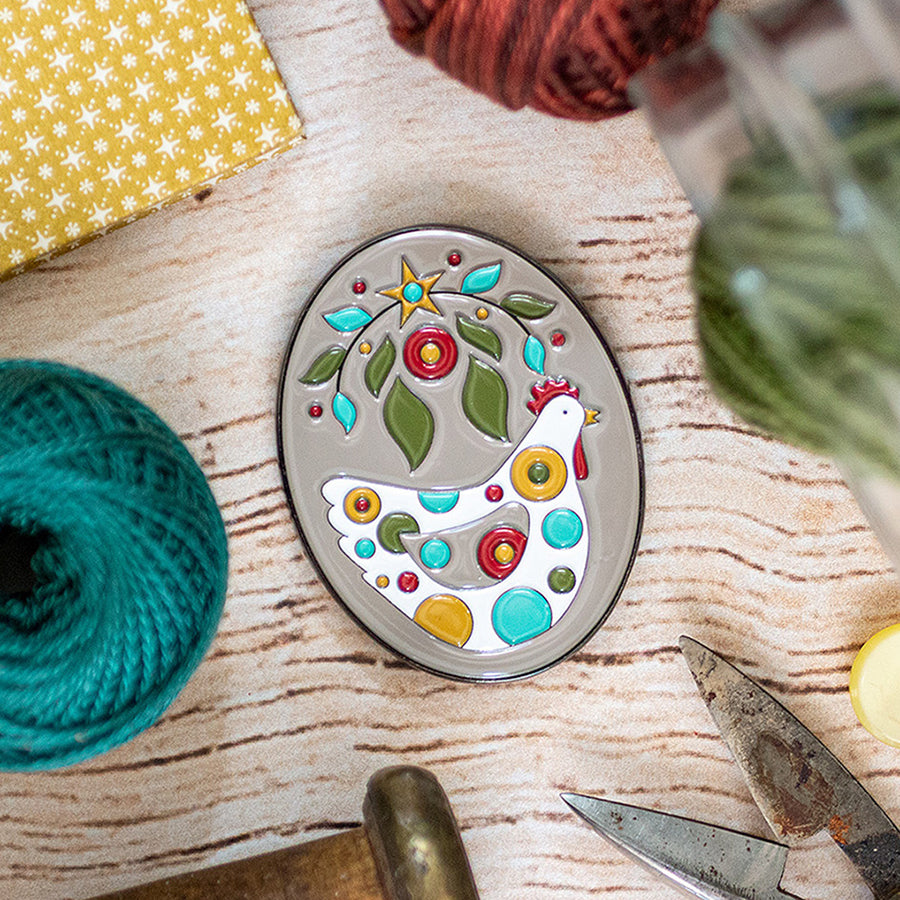 Henny Penny Enamel Needle Minder by Kim Diehl