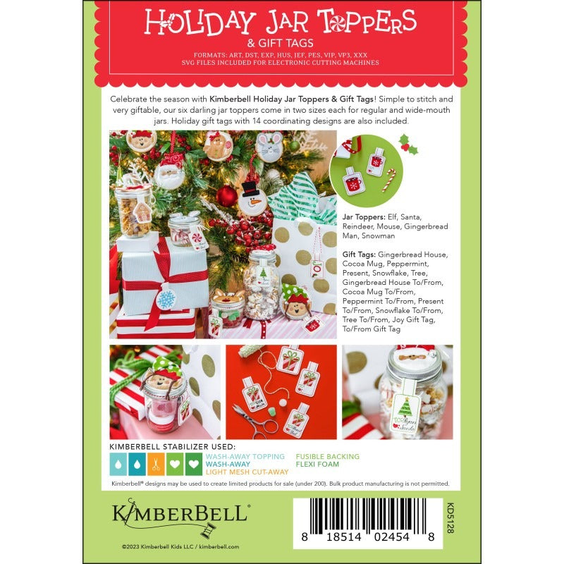 Machine Embroidery Holiday Jar Toppers & Gift Tags by Kimberbell