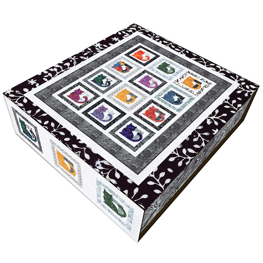 Feline Groovy Boxed Quilt with Blooms at Dusk Batiks from Riley Blake