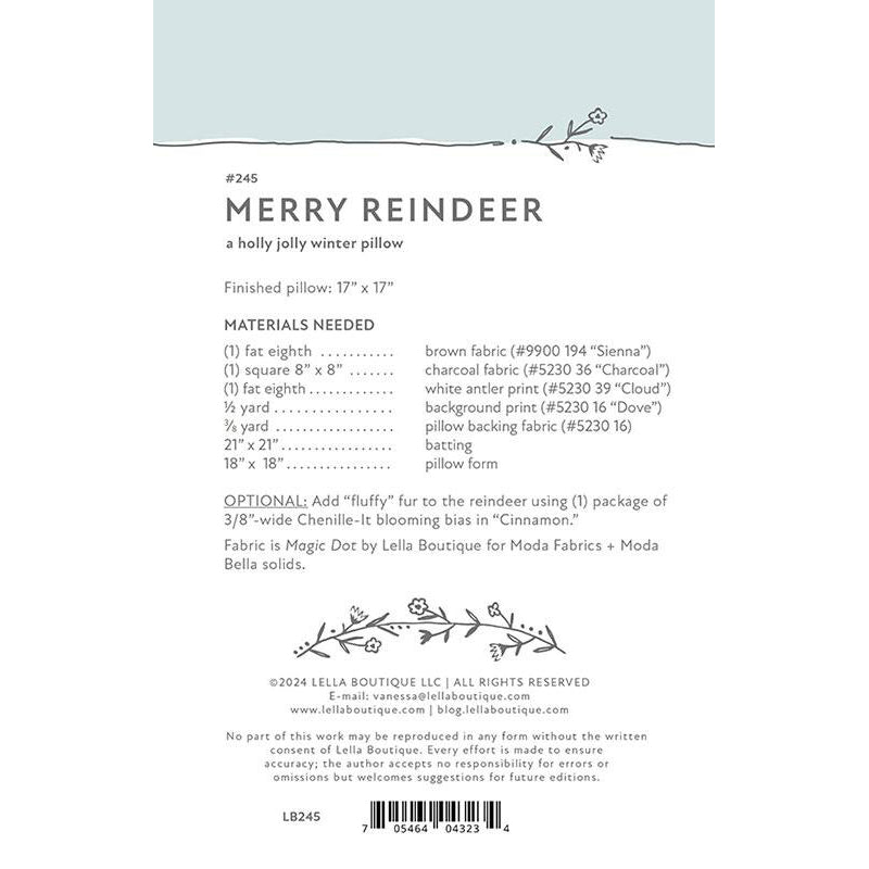 Merry Reindeer Pillow Pattern by Lella Boutique