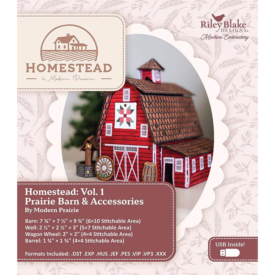 Machine Embroidery USB Homestead Prairie Barn by Modern Prairie for Riley Blake