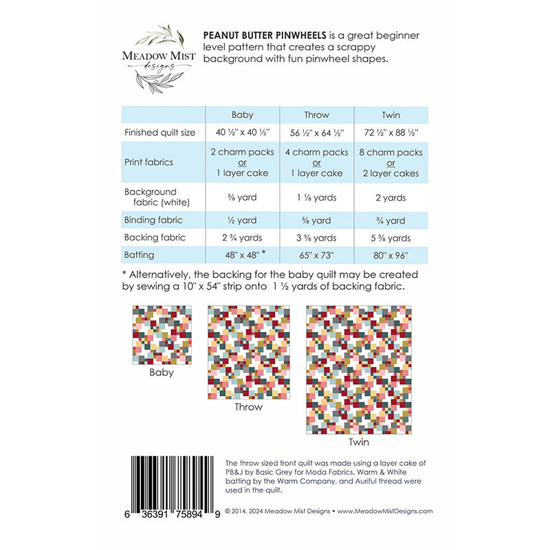 Peanut Butter Pinwheels Quilt Pattern by Meadow Mist Designs