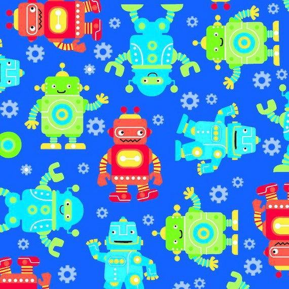 Comfy Flannel Robots Blue