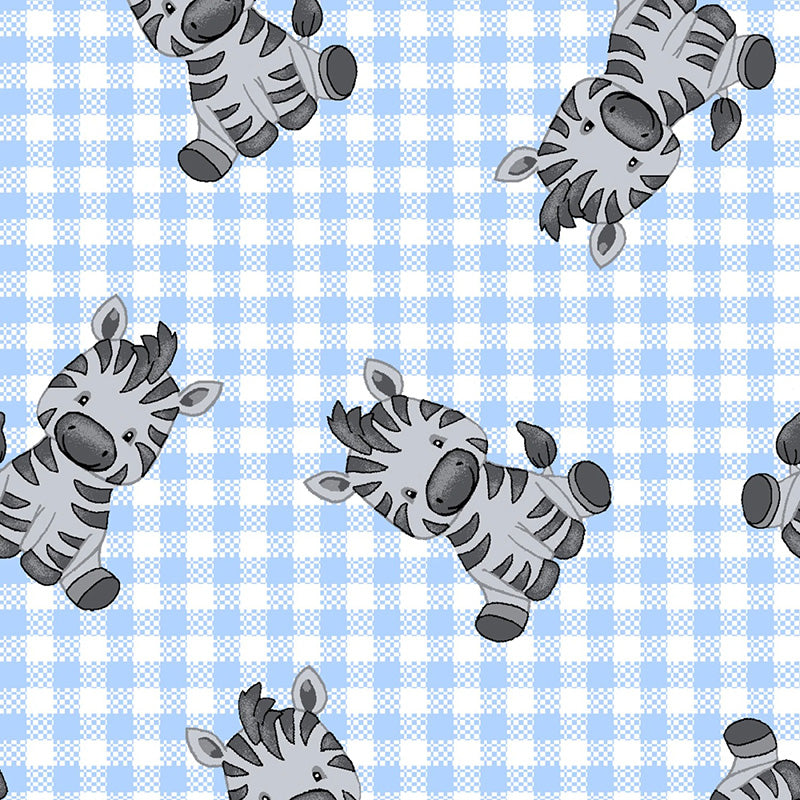 Comfy Flannel Sitting Zebra on Check Blue