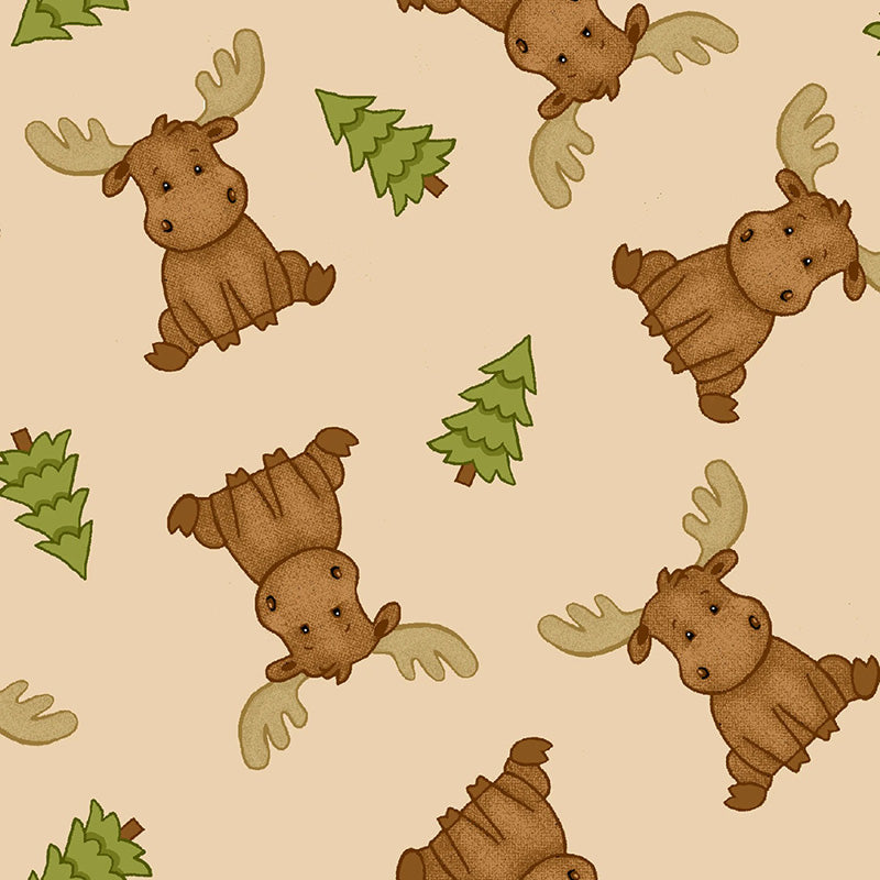 Comfy Flannel Sitting Moose Beige