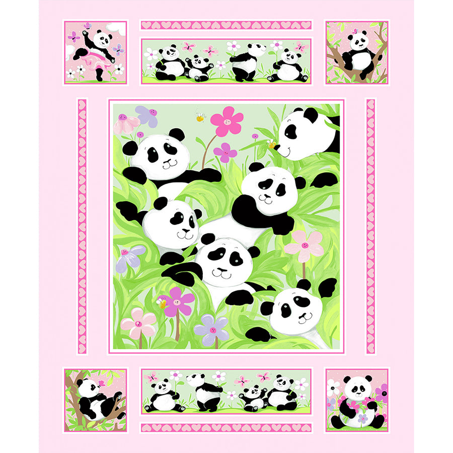 Panda Party 36" Panel Pink