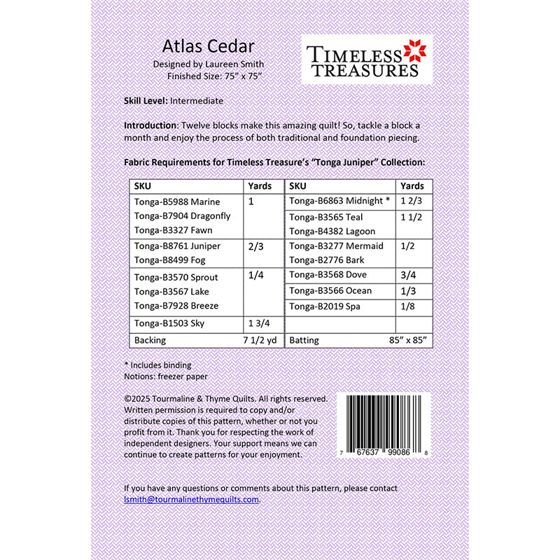 Atlas Cedar Quilt Pattern by Tourmaline & Thyme Quilts