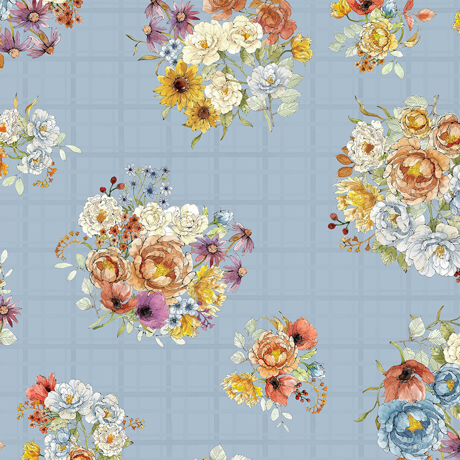 Growing in Color Bouquets Denim – Remnant 9" × 44"