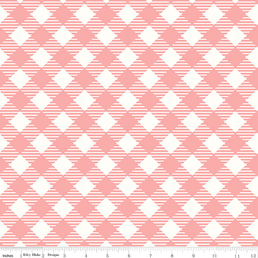 108" Wide Quilt Backing Bee Ginghams Coral