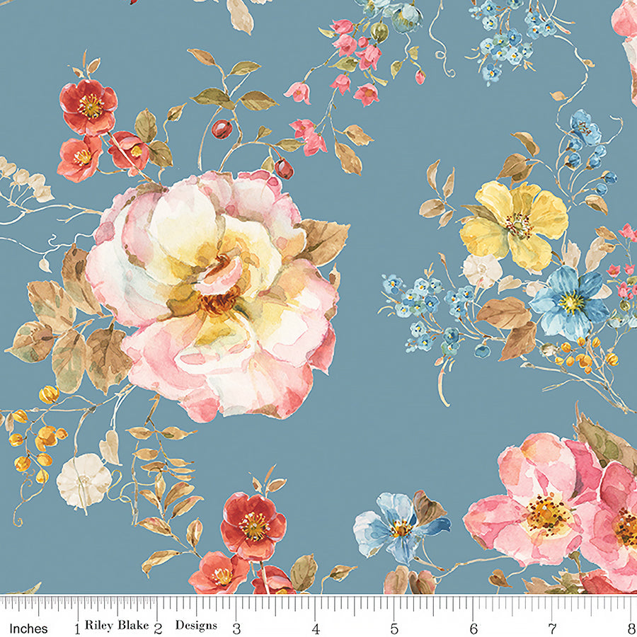 108" Wide Quilt Backing Countryside Floral Storm – Remnant 102″ × 108″