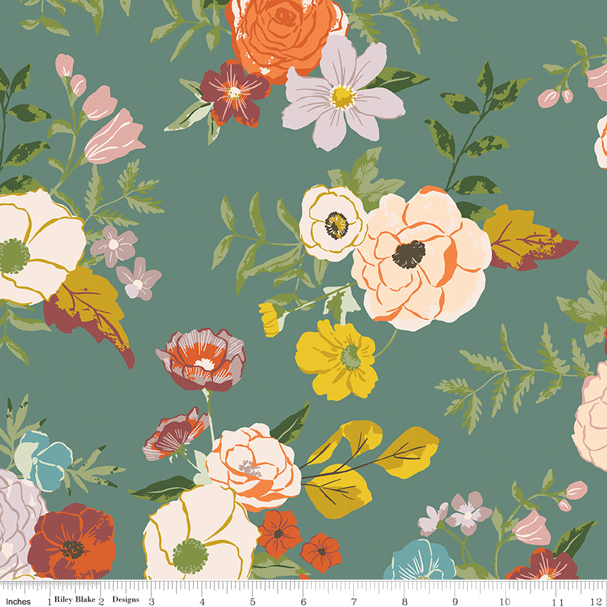 108" Wide Quilt Backing Winged Medley Floral Teal