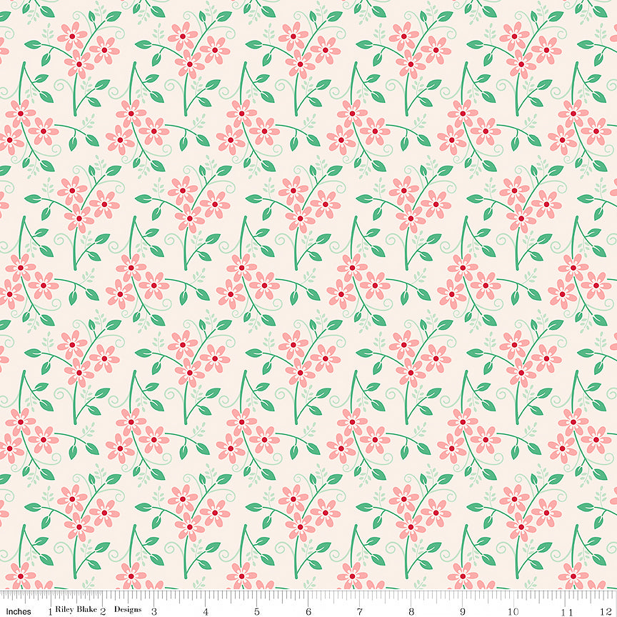 108" Wide Quilt Backing Berry & Sage Bouquet Latte