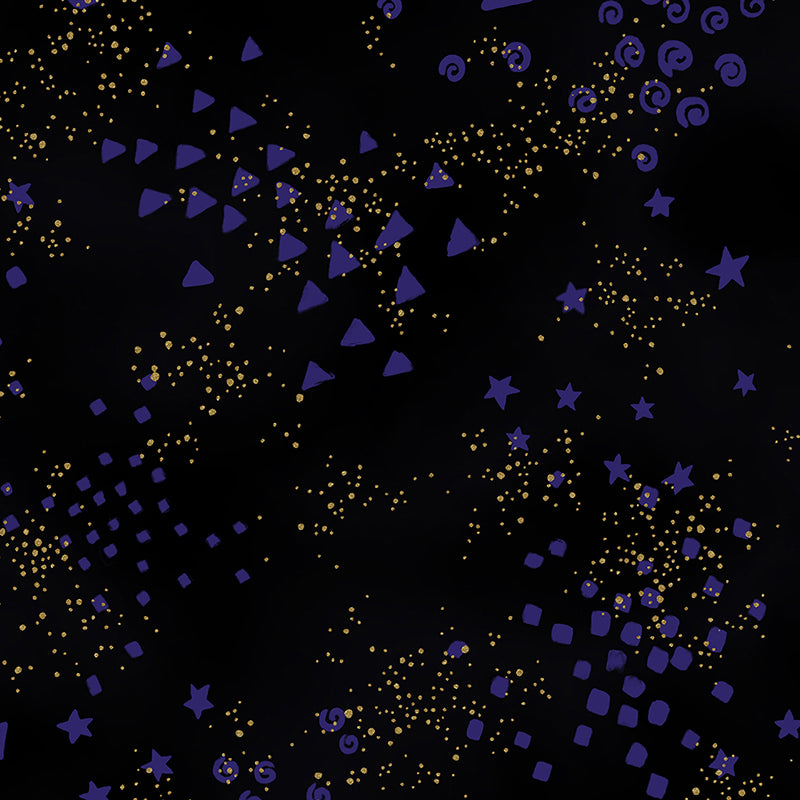 Clothworks Laurel Burch Basic Swirl Glitter Black Gold 1 Yard Cut