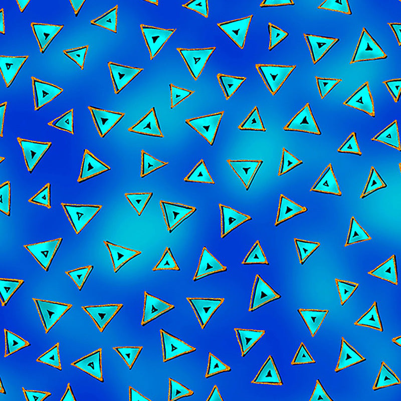 Clothworks Laurel Burch Basic Triangle Dark Aqua Gold Metallic 1 Yard Cut
