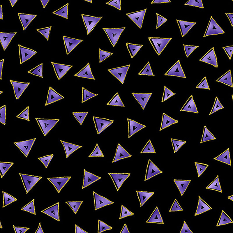 Clothworks Laurel Burch Basic Triangle Black Gold Metallic 1 Yard Cut