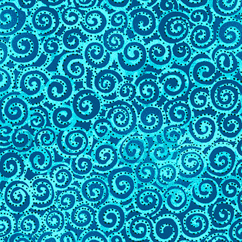 Clothworks Laurel Burch Basic Swirl Aqua – Remnant 21″ × 44″