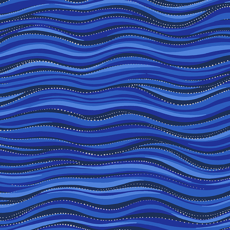 Clothworks Laurel Burch Basic Wave Dark Royal Blue Silver – Remnant 25″ × 44″