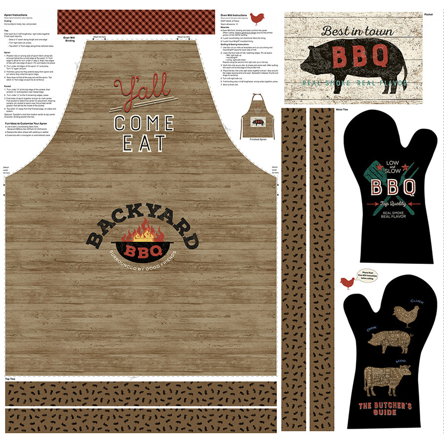Backyard BBQ 45" Apron & Mitts Canvas Panel Brown