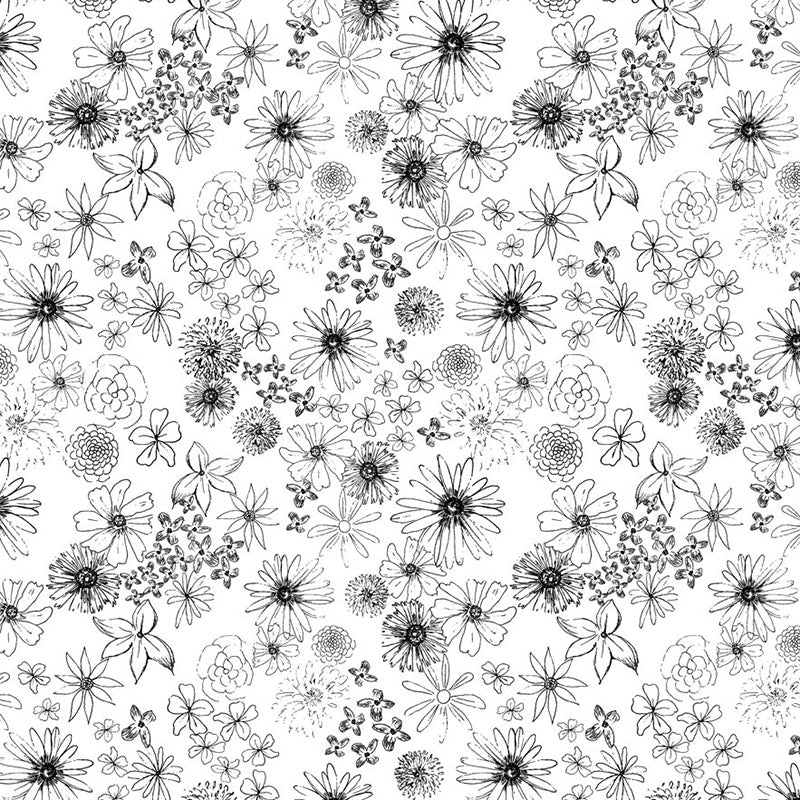 Sunset Meadow Floral Linework White