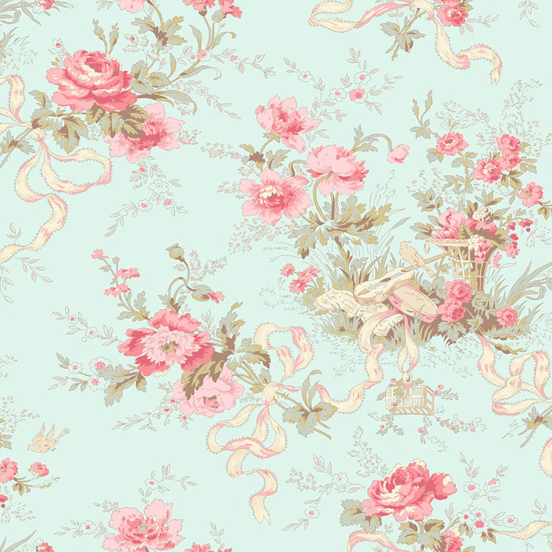 Charlotte Cottage Floral Light Turquoise – Remnant 18″ × 44″
