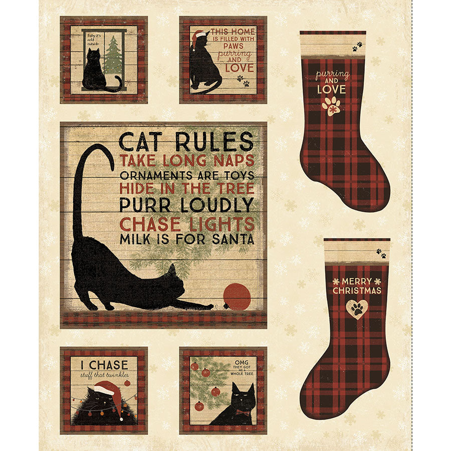 Christmas Tails 36" Cat Rules Panel Butter