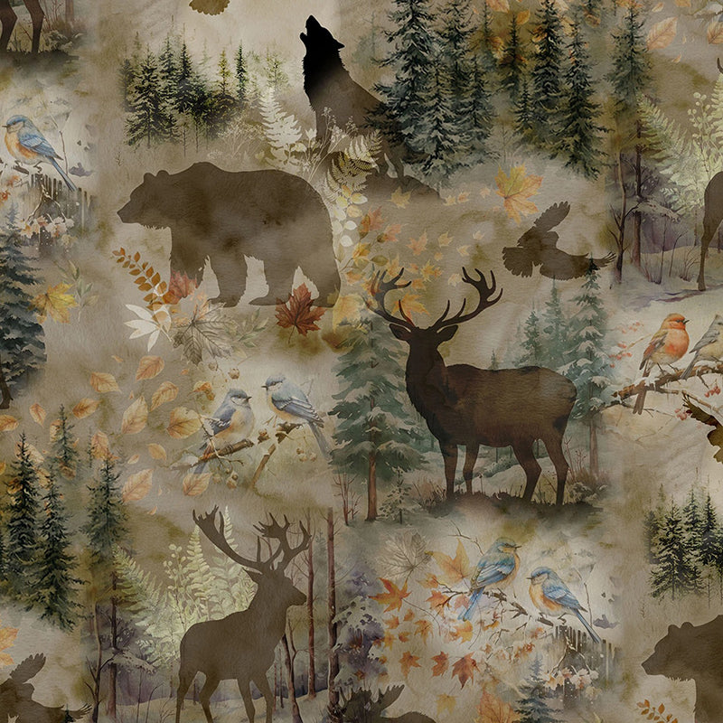 Stag and Stone Wildlife Silhouette Antique Beige