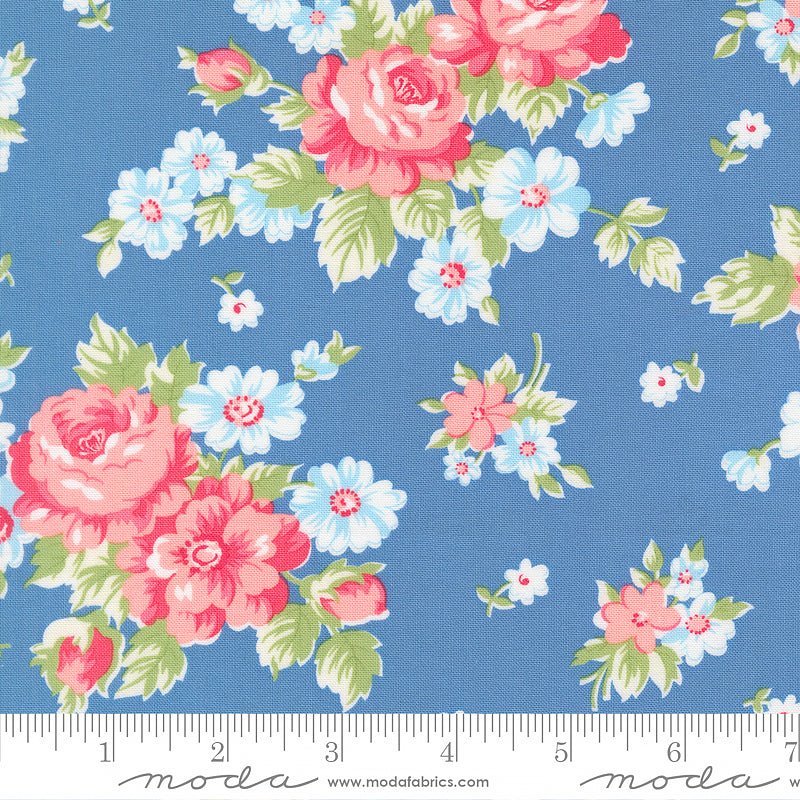 A Cat Named Stitch Blooming Florals Blue - Moda from Fort Worth Fabric Studio