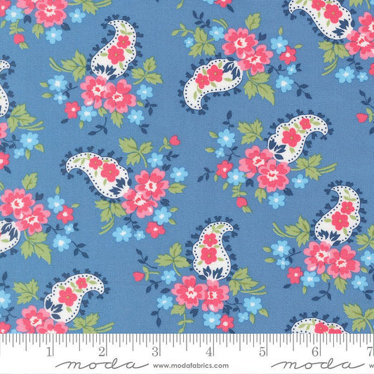 A Cat Named Stitch Paisley Florals Blue - Moda from Fort Worth Fabric Studio