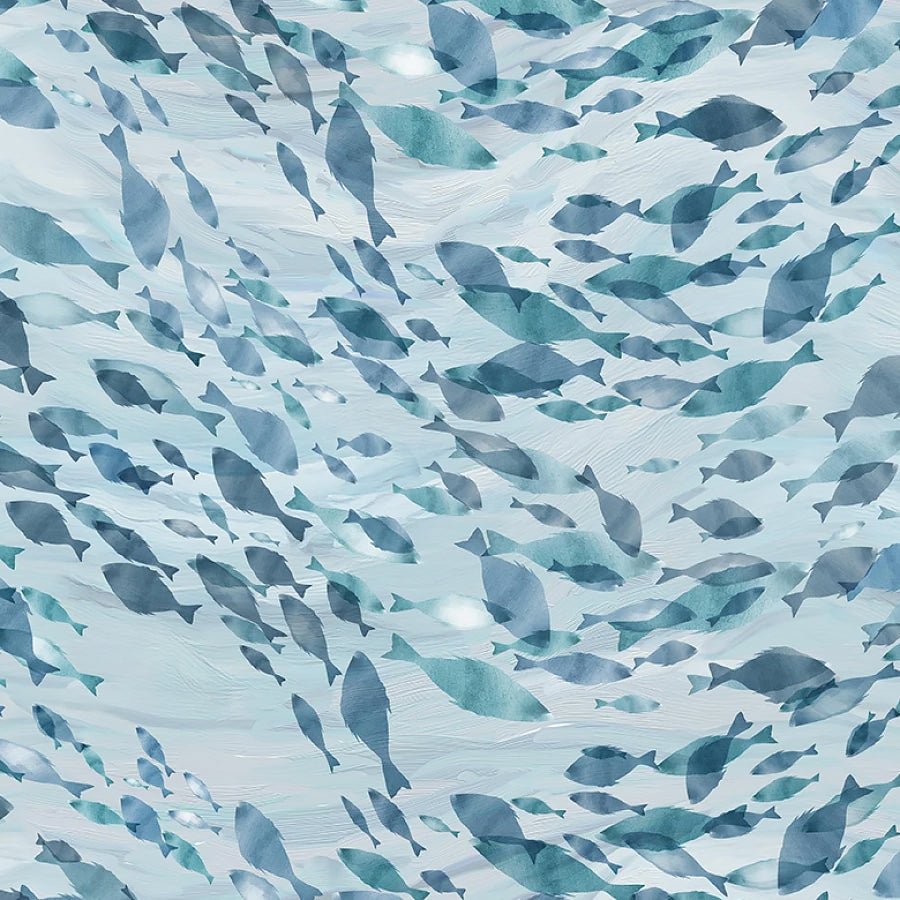 A Drop in the Ocean Fish School Turquoise - Studio E from Fort Worth Fabric Studio