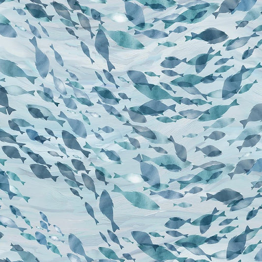 A Drop in the Ocean Fish School Turquoise - Studio E from Fort Worth Fabric Studio