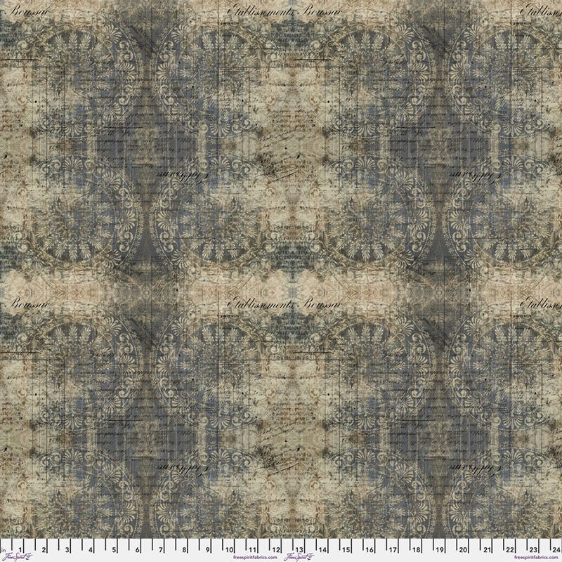 Abandoned II Muted Medallions Indigo – Remnant 53″ × 44″ - Free Spirit from Fort Worth Fabric Studio