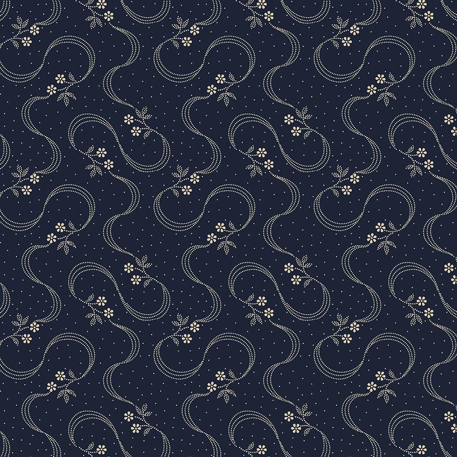 Anna B's Indigos Ribbons Navy - Marcus Fabrics from Fort Worth Fabric Studio
