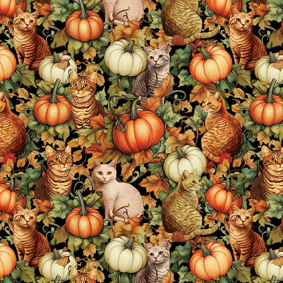 Autumn Cats Cats & Pumpkins Multi - Benartex from Fort Worth Fabric Studio