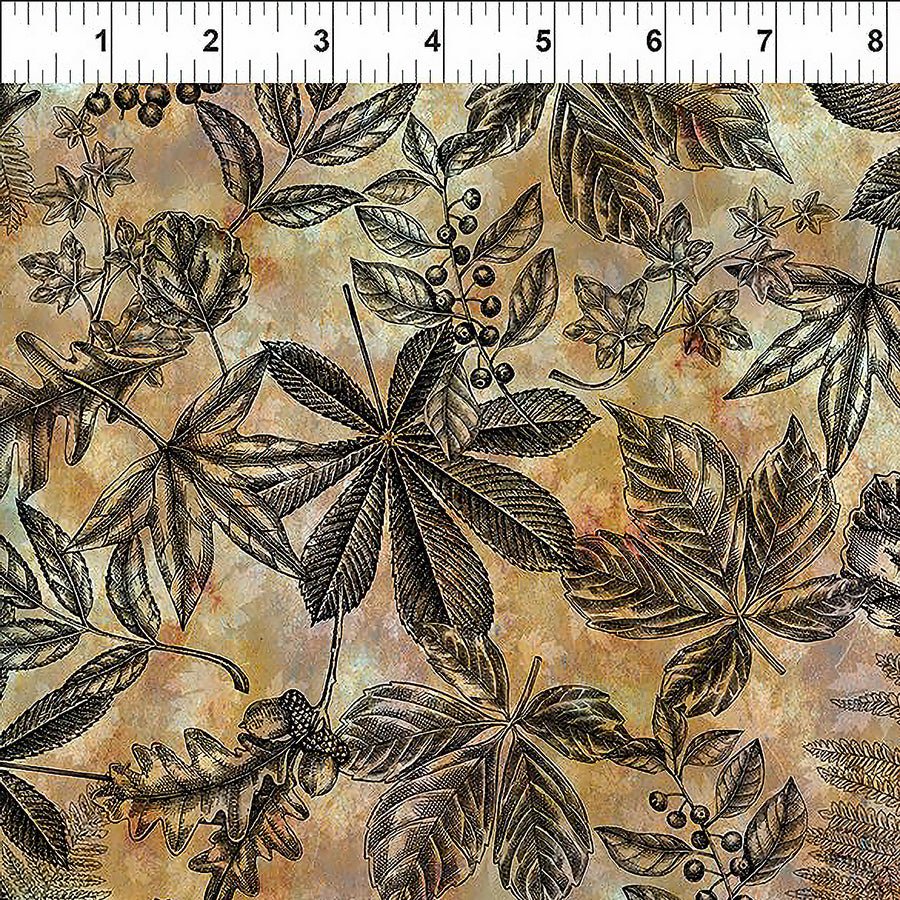 Autumn Elegance Leaf & Fern Toile Gold - In the Beginning from Fort Worth Fabric Studio