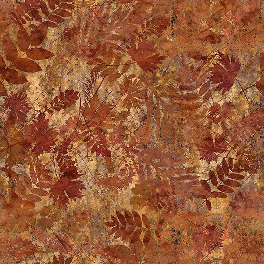 Autumn Elegance Shadow Leaves Rust - In the Beginning from Fort Worth Fabric Studio
